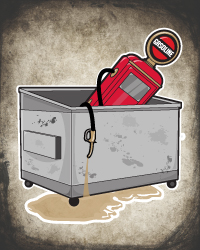 Gas tank in garbage can