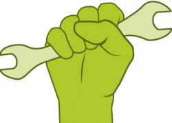 Illustration of a hand holding a spanner wrench