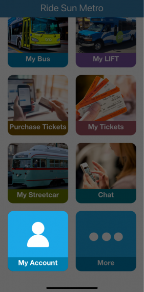 screenshot of app highlighting My Account button