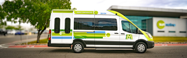 Microtransit vehicle in front of Sun Metro Transit Operations Center