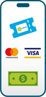 Illustration of a mobile phone showing different forms of payment